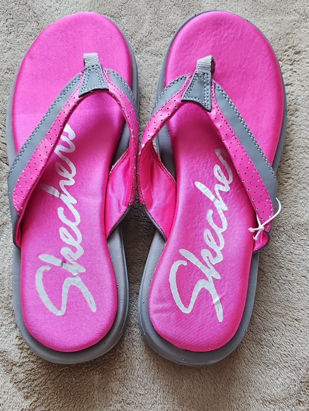 Skechers Women's Hot Pink and Gray Thong Sandals